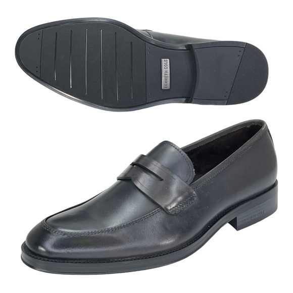 Kenneth Cole Brock Dark Grey Leather Mens Penny Loafers Size 7M